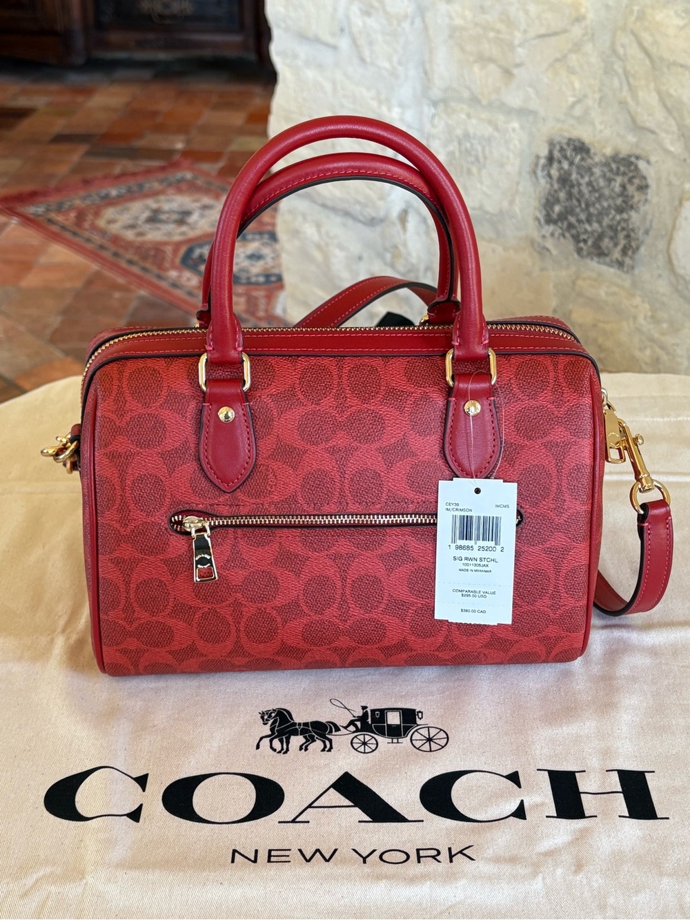 Coach Red Signature Satchel with Matching Wristlet and Charm - Picture 6 of 14
